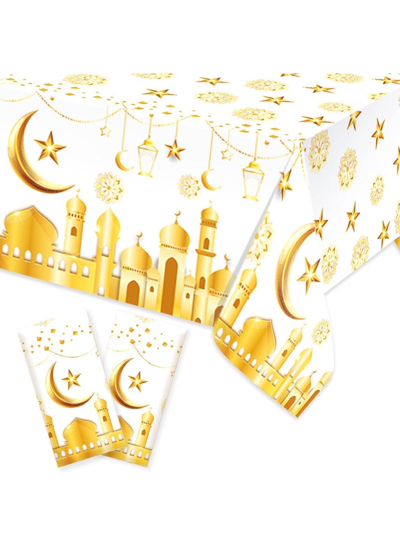 White and Gold Eid Mubarak Tablecover - 86.6x51.18 Inch, | Ramadan Decorations for Table | Eid Mubarak Table Decorations | Ramadan Table Clothes for Eid Al Fitr Party Decoration Supplies - Image 1
